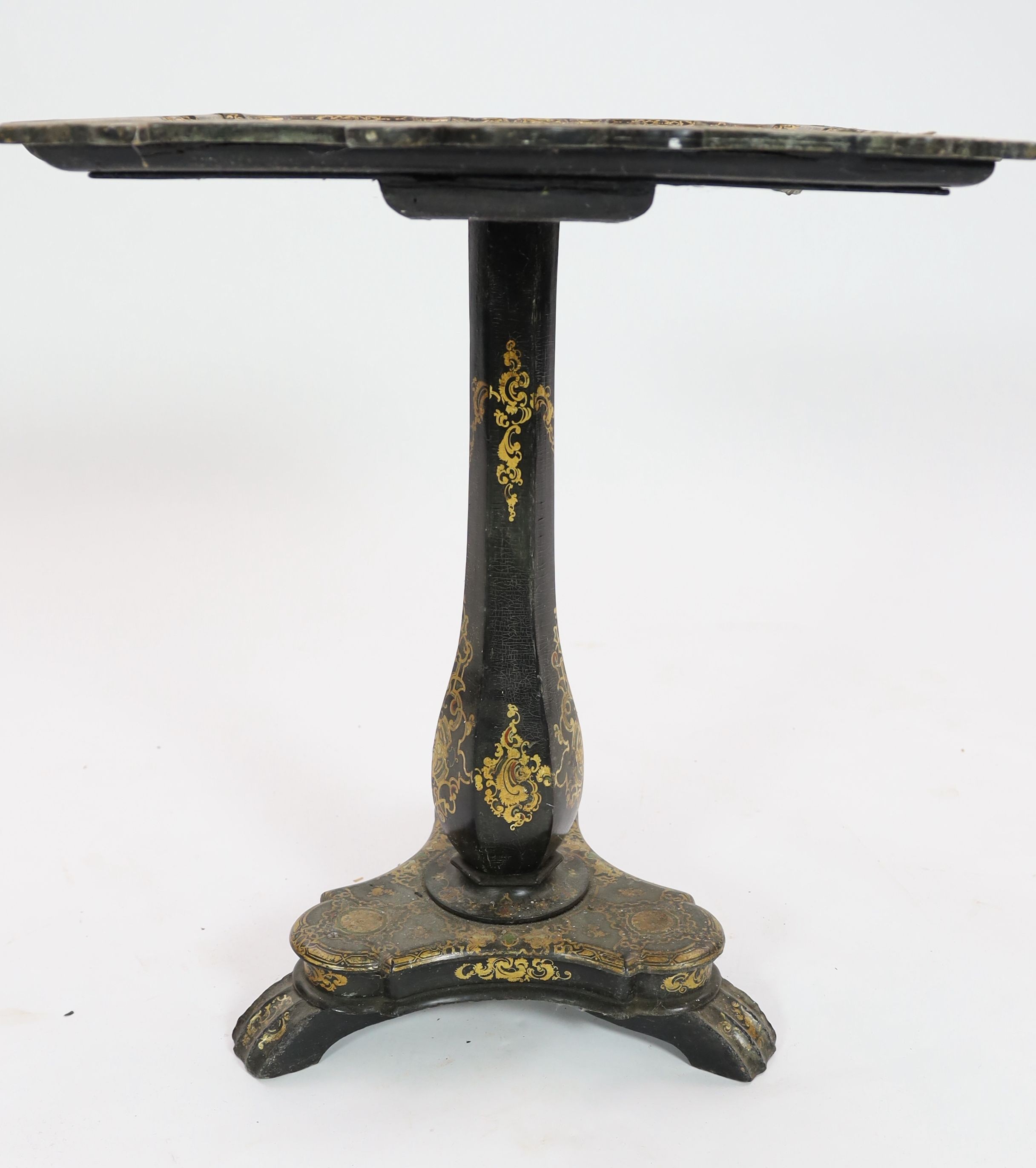 A Victorian papier mache pedestal table, 64cm high 62cm wide